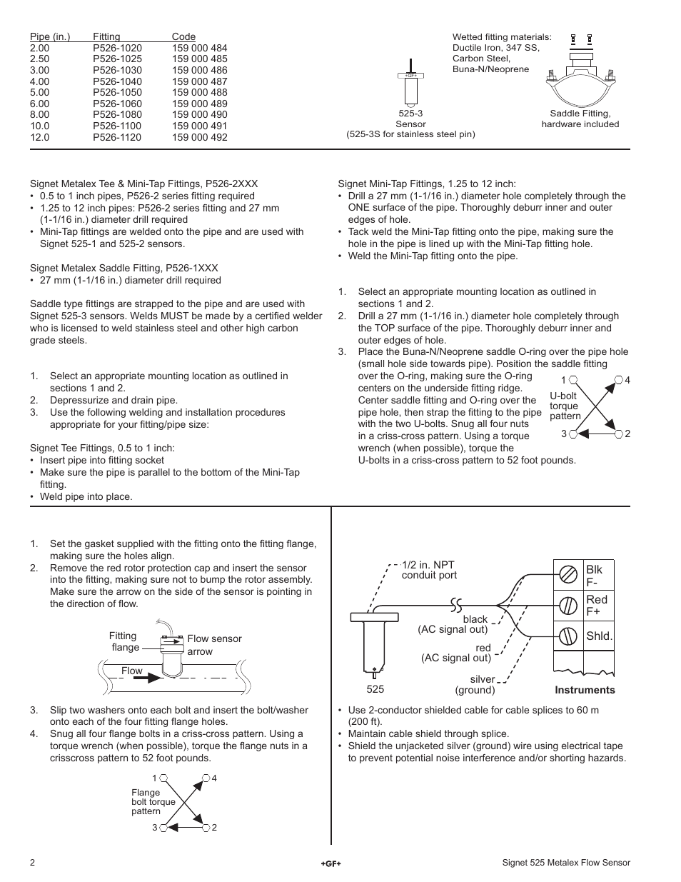 GF Signet 525 Metalex Flow Sensor User Manual | Page 2 / 4