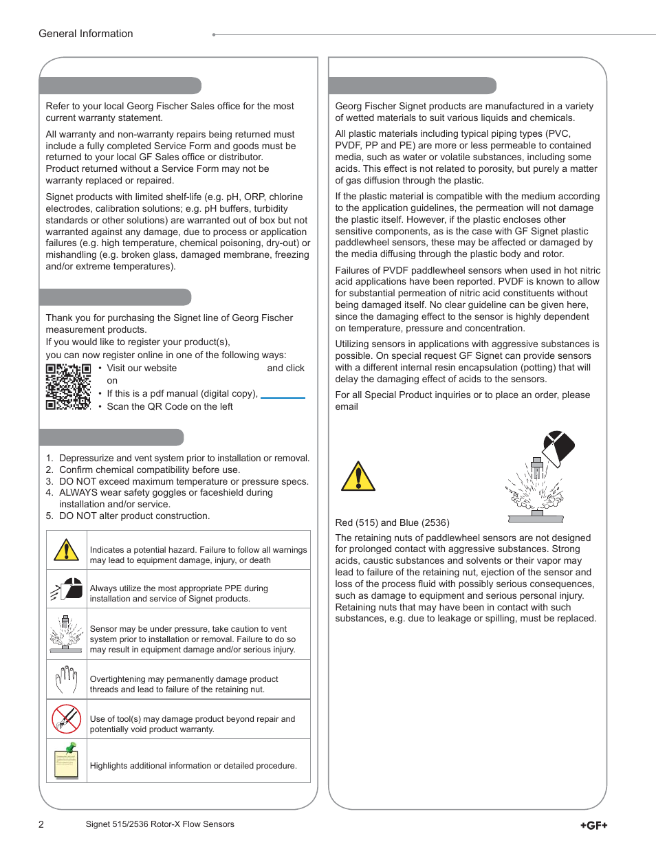 Warranty information | GF Signet 515 Rotor-X Paddlewheel Flow Sensor User Manual | Page 2 / 8