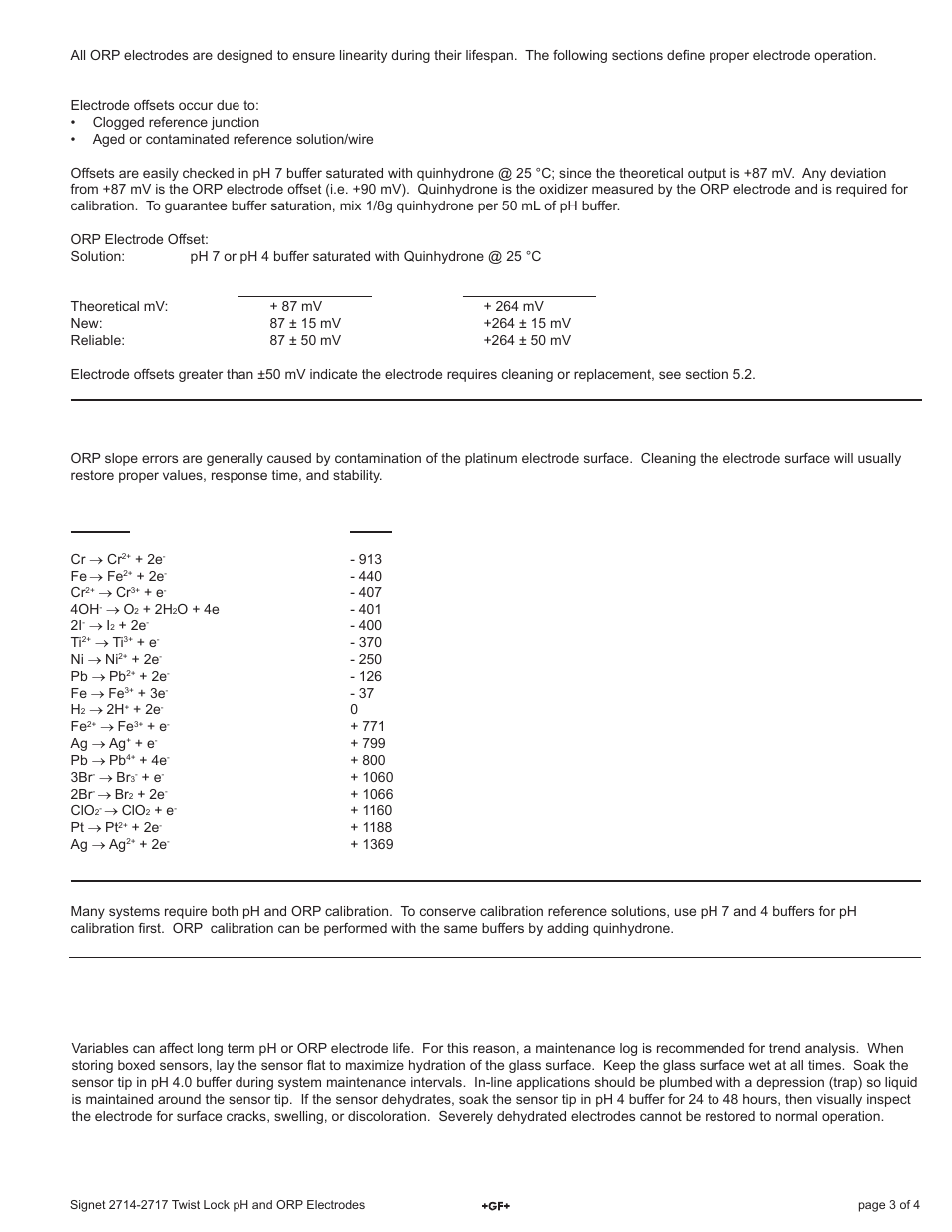 Orp electrode calibration, Maintenance and cleaning | GF Signet 2714-2717 pH_ORP Electrodes User Manual | Page 3 / 4