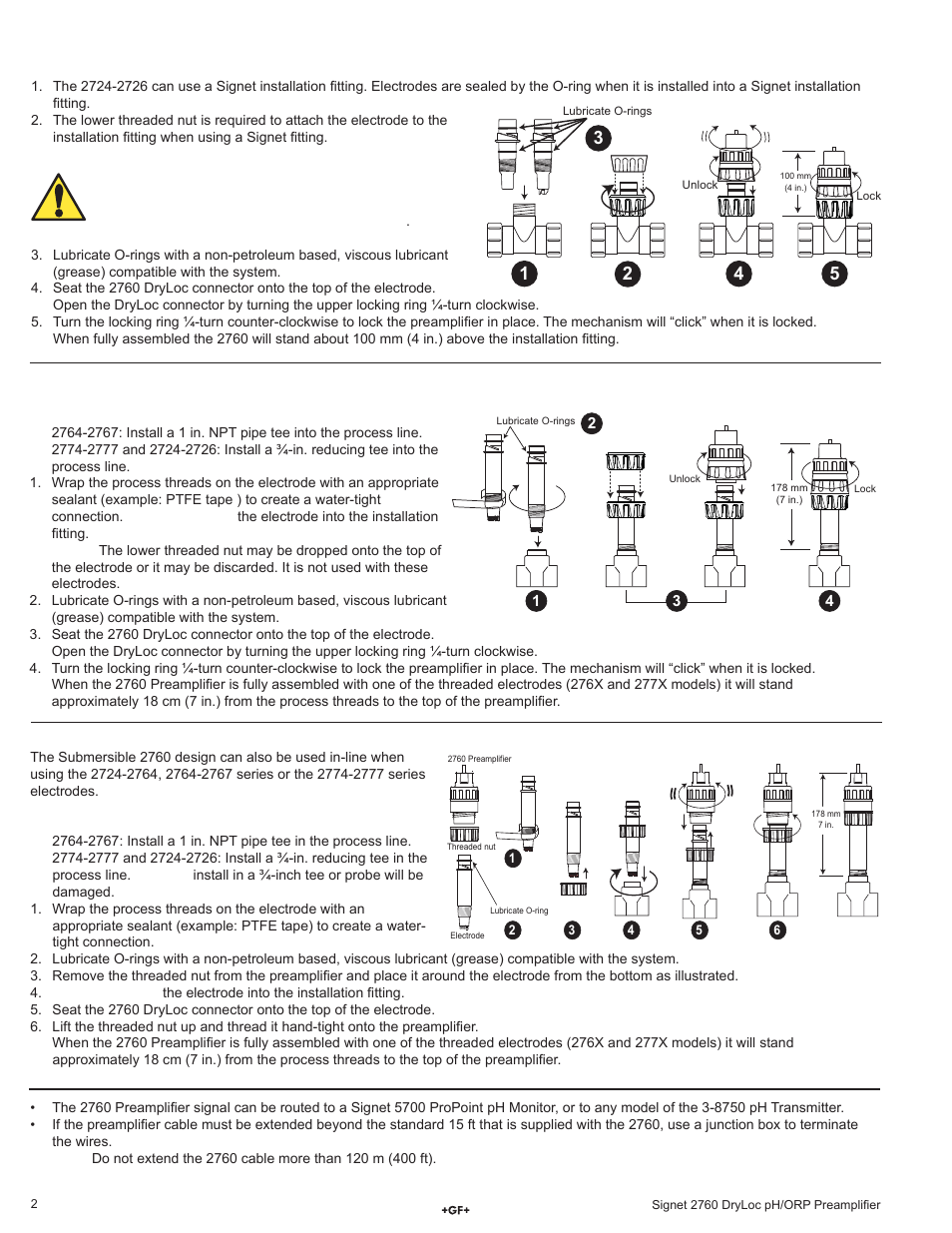In-line assembly and installation | GF Signet 2760 DryLoc pH_ORP Preamplifier and Connectors User Manual | Page 2 / 8