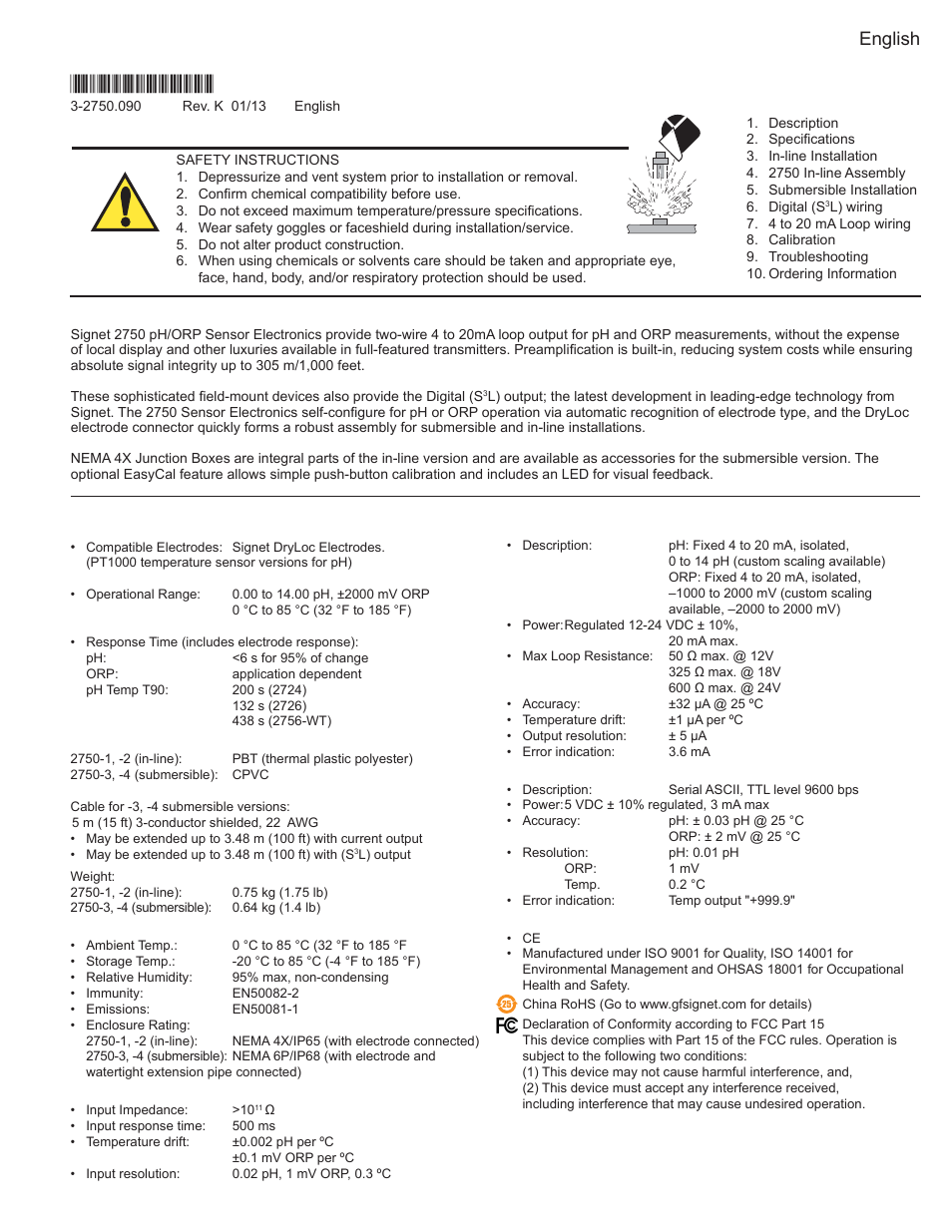 GF Signet 2750 DryLoc pH_ORP Sensor Electronics User Manual | 8 pages