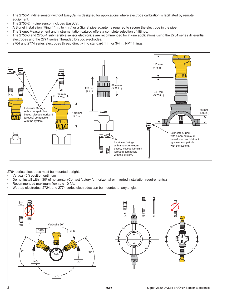 In-line dimensions | GF Signet 2750 DryLoc pH_ORP Sensor Electronics User Manual | Page 2 / 8