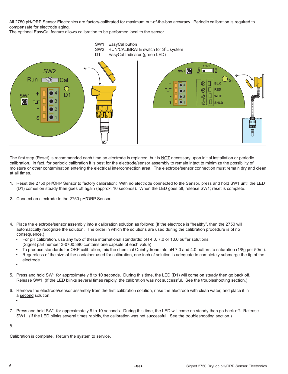 Sw2 run cal | GF Signet 2750 DryLoc pH_ORP Sensor Electronics User Manual | Page 6 / 8