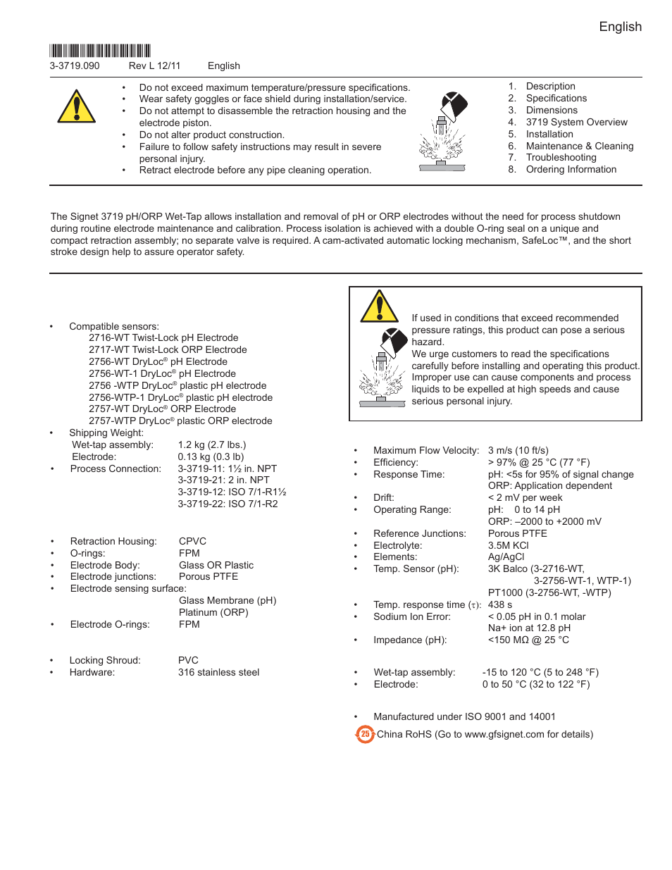 GF Signet 3719 pH_ORP Wet-Tap User Manual | 8 pages