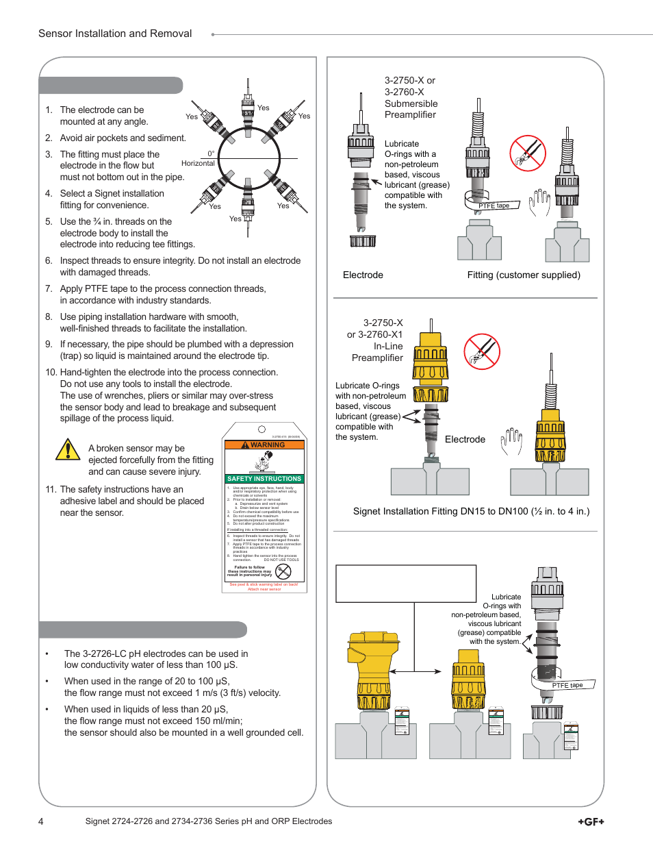 In-line installation low conductivity installation | GF Signet 2724-2726 pH_ORP Electrodes User Manual | Page 4 / 8