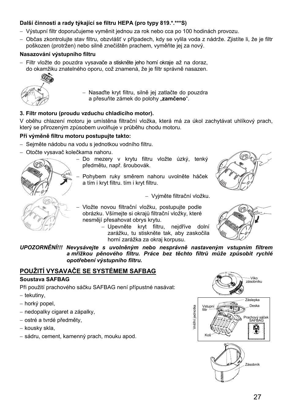 Použití vysavače se systémem safbag | ZELMER 819 User Manual | Page 27 / 84