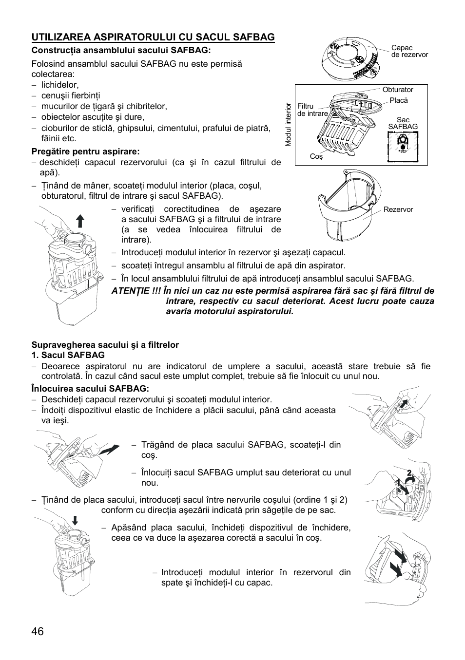 Utilizarea aspiratorului cu sacul safbag | ZELMER 819 User Manual | Page 46 / 84