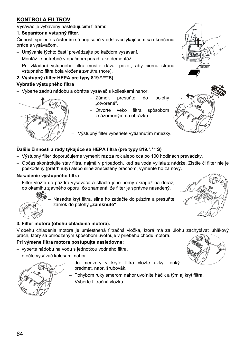 Kontrola filtrov | ZELMER 819 User Manual | Page 64 / 84