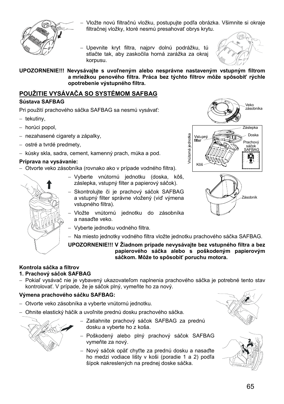 Použitie vysávača so systémom safbag | ZELMER 819 User Manual | Page 65 / 84