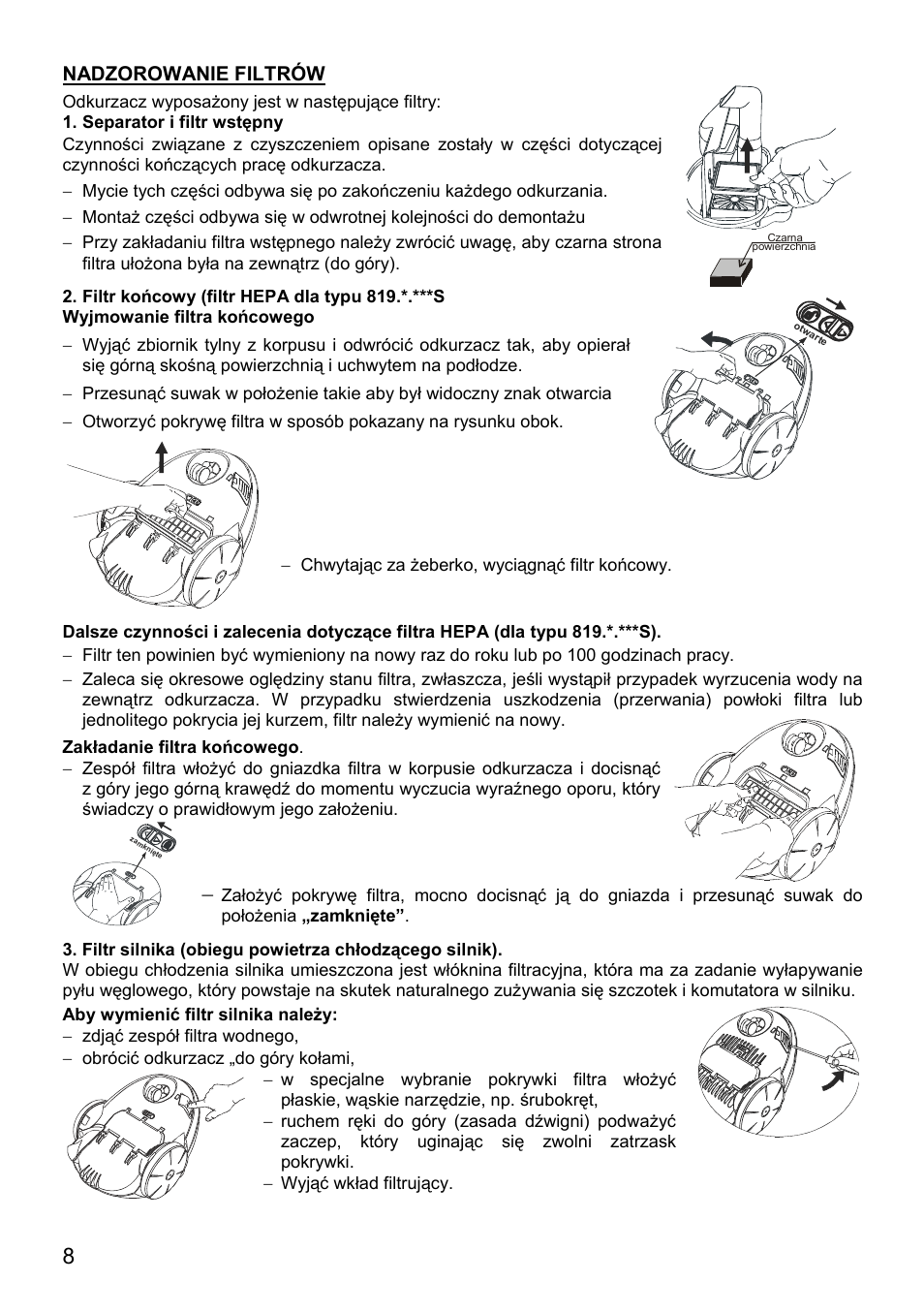 Nadzorowanie filtrów | ZELMER 819 User Manual | Page 8 / 84