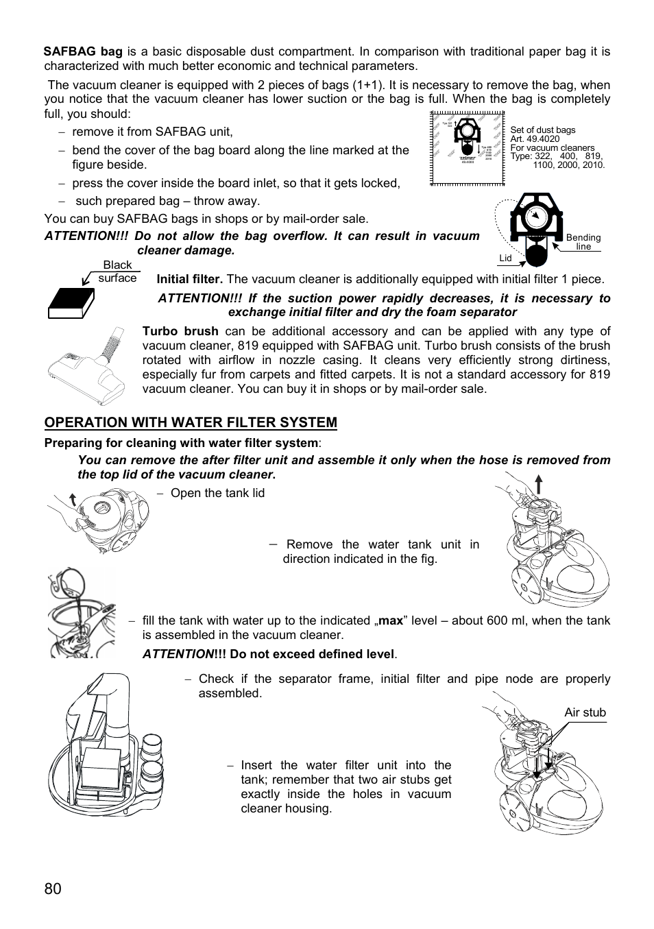 Operation with water filter system | ZELMER 819 User Manual | Page 80 / 84