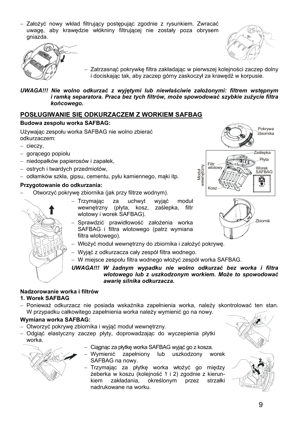 Posługiwanie się odkurzaczem z workiem safbag | ZELMER 819 User Manual | Page 9 / 84