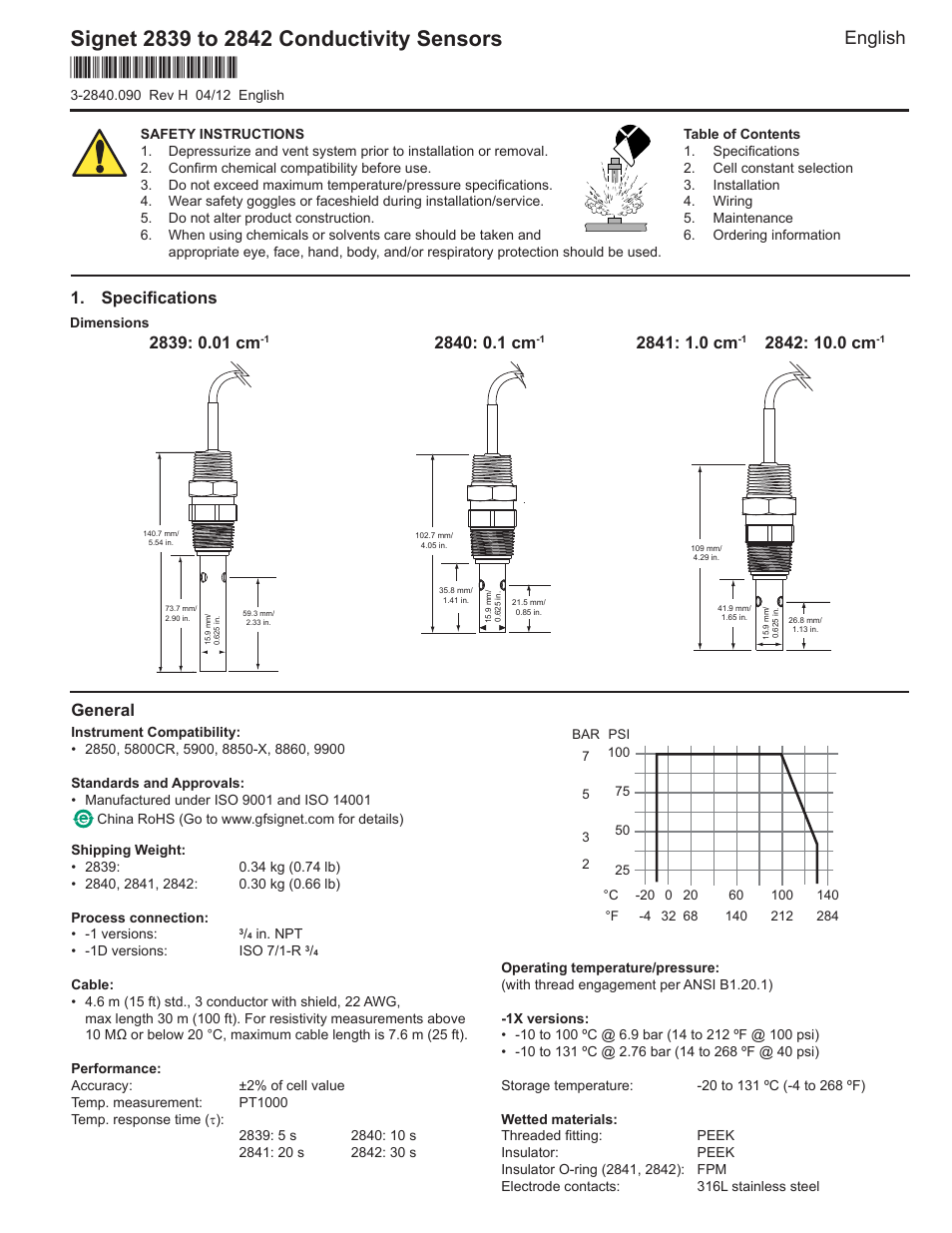 GF Signet 2839-2842 NPT Conductivity-Resistivity Electrodes User Manual | 4 pages