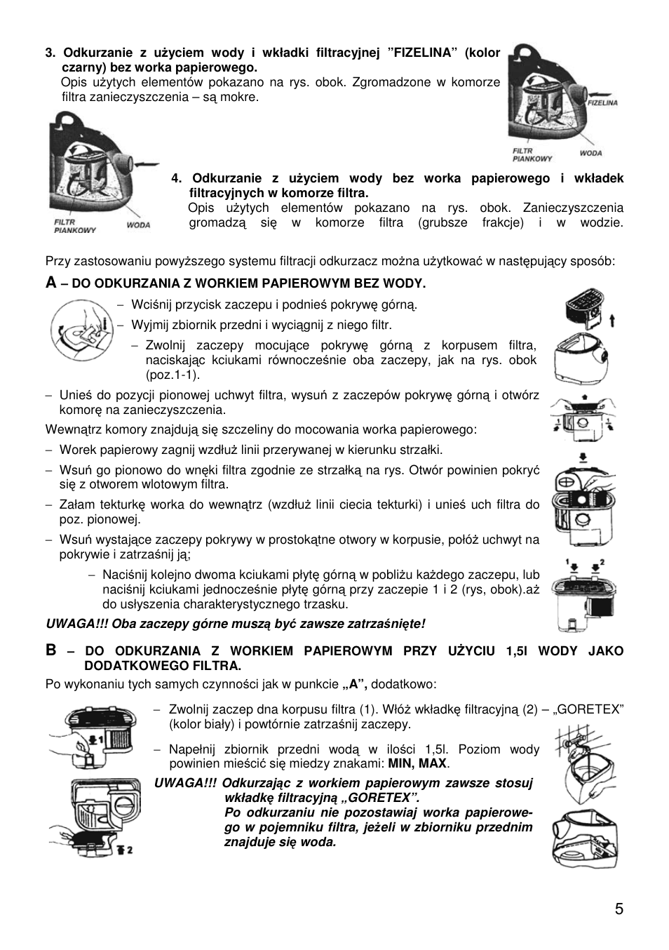 Typy odkurzaczy 619 odkurzanie powierzchni suchych, Ró ś ne sposoby zbierania zanieczyszcze ń suchych | ZELMER 619 User Manual | Page 5 / 92