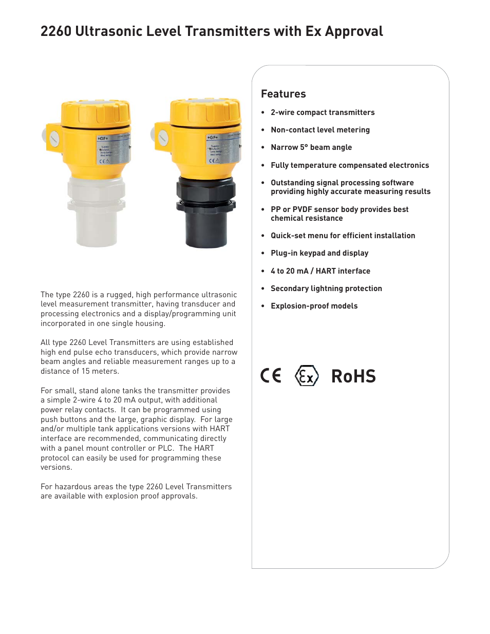 GF Signet 2260 Ultrasonic Level Transmitter with EX Approval User Manual | 4 pages
