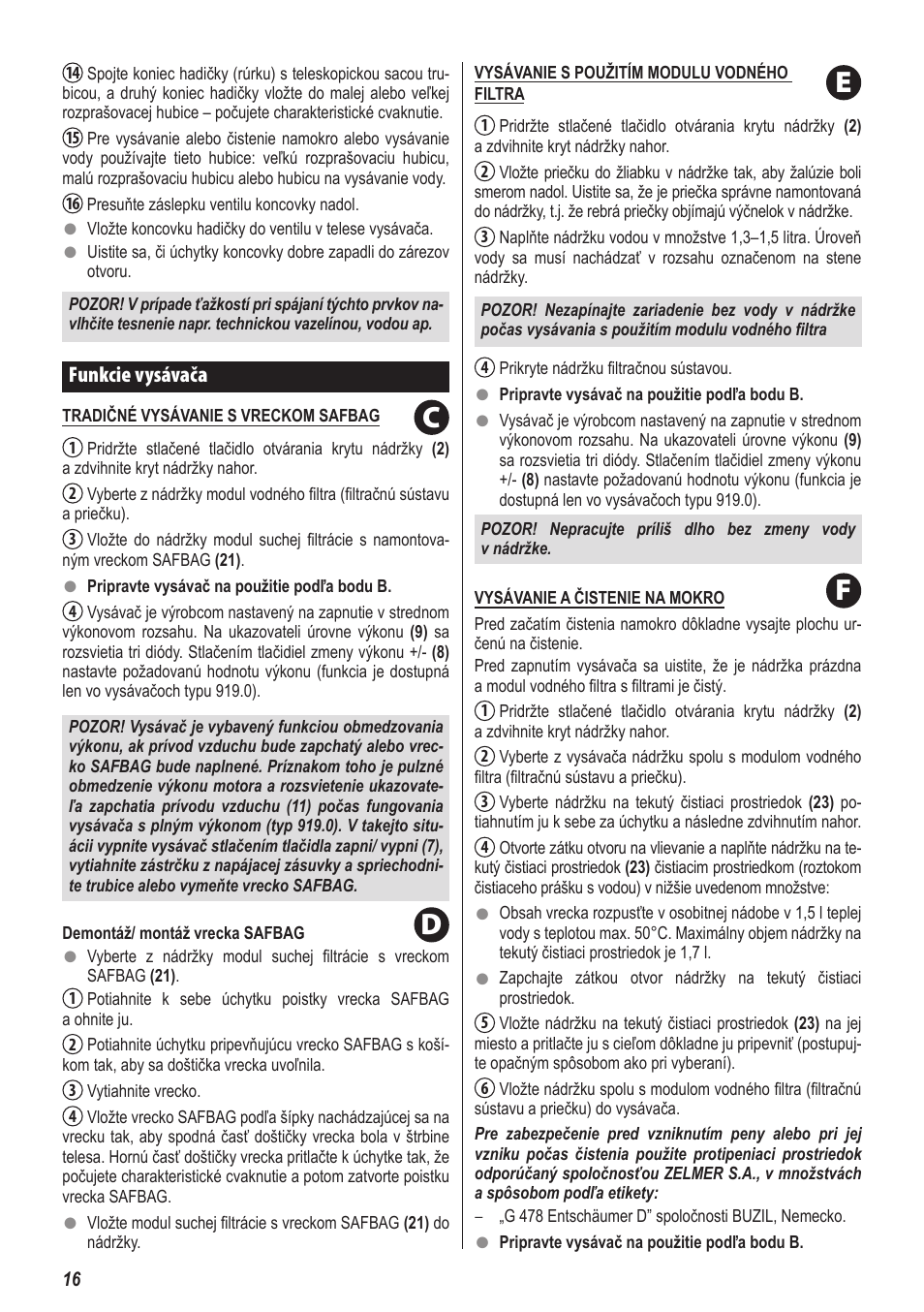 Cf e d | ZELMER 919 User Manual | Page 12 / 64