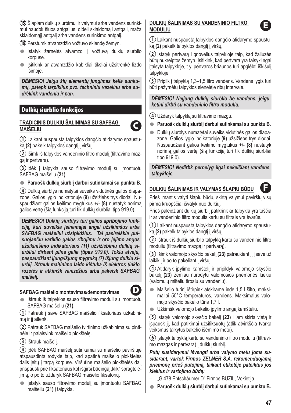 Cf e d | ZELMER 919 User Manual | Page 43 / 64