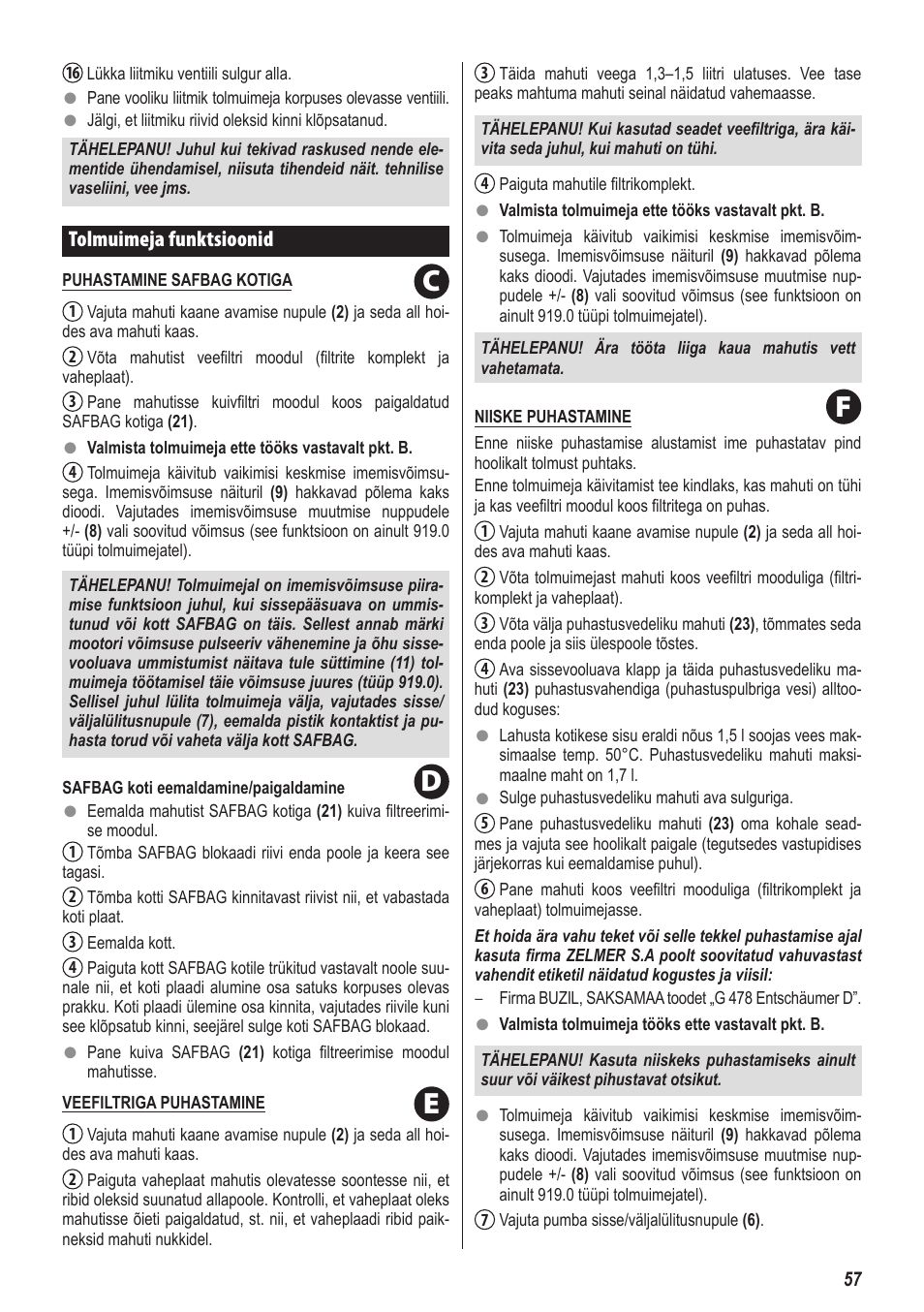Cf e d | ZELMER 919 User Manual | Page 53 / 64