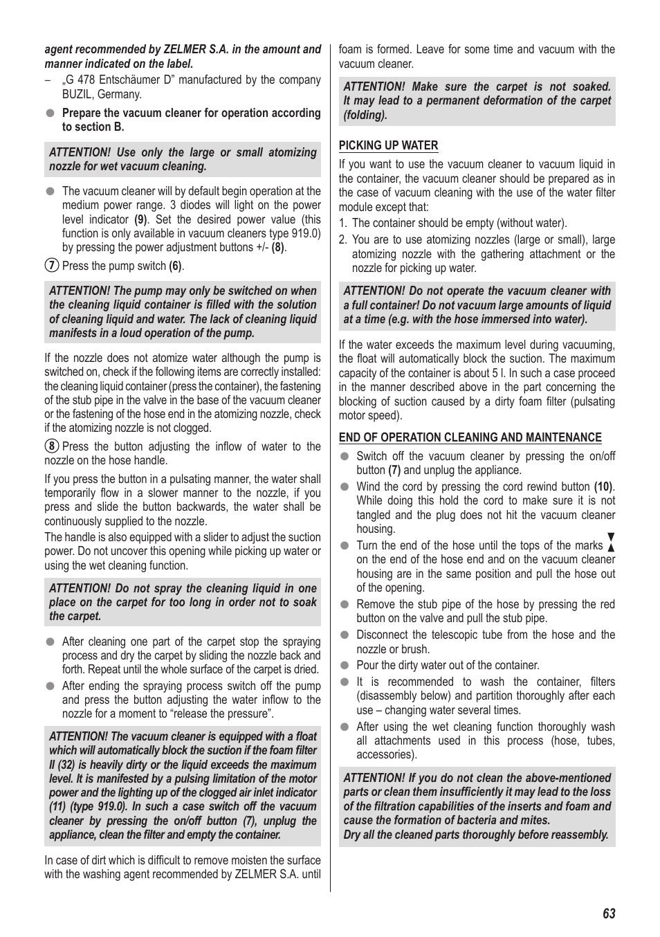 ZELMER 919 User Manual | Page 59 / 64