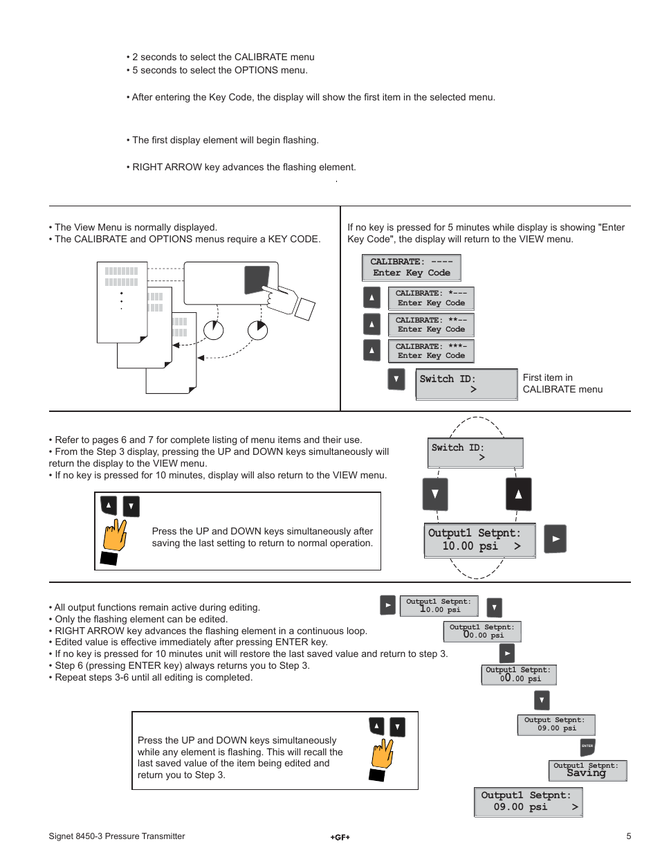 Processpro editing procedure, Step 1, Step 2 | Step 3, Step 4, Step 5, Step 6, Step 3: finished editing, Step 5: made an error, 00 psi > output1 setpnt | GF Signet 8450 Pressure Transmitter User Manual | Page 5 / 8