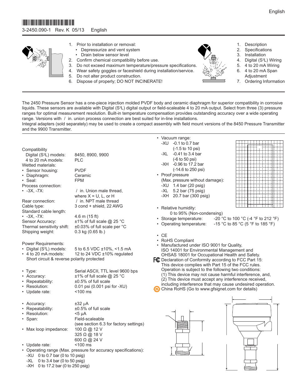 GF Signet 2450 Pressure Sensor User Manual | 4 pages