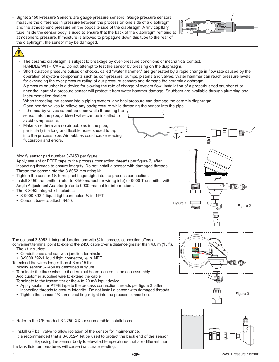Installation, Important installation recommendations | GF Signet 2450 Pressure Sensor User Manual | Page 2 / 4