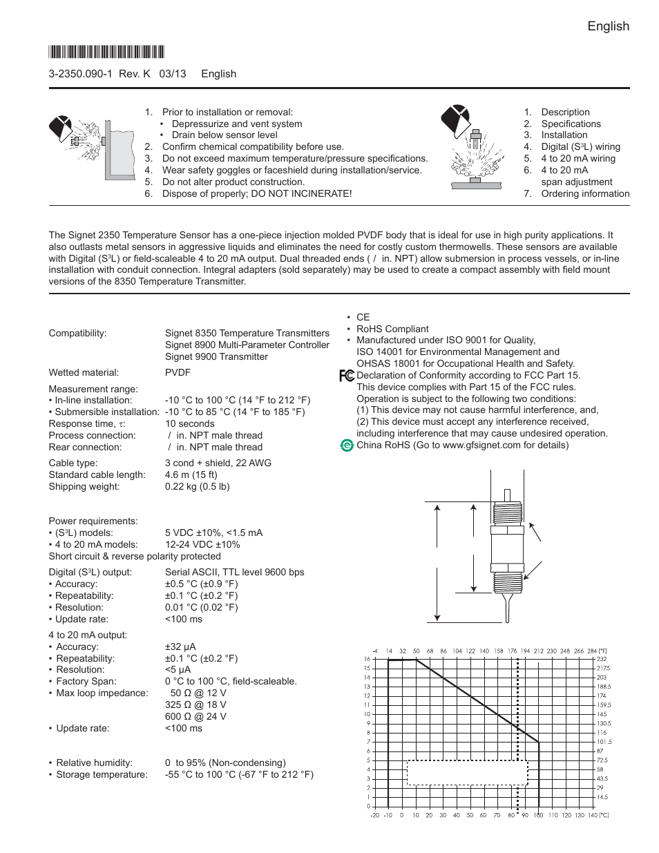 GF Signet 2350 Temperature Sensor User Manual | 4 pages