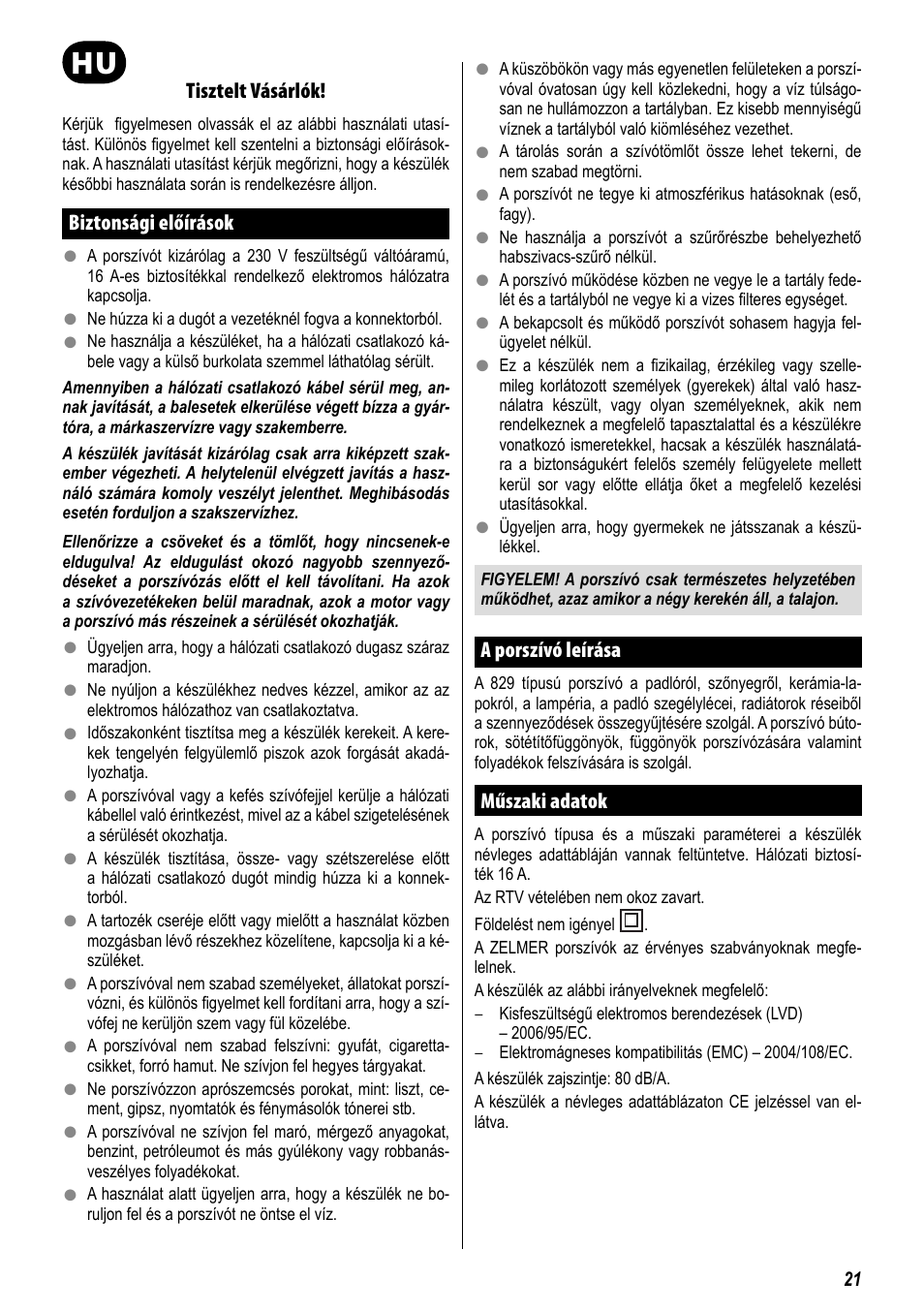 ZELMER 829 User Manual | Page 18 / 67