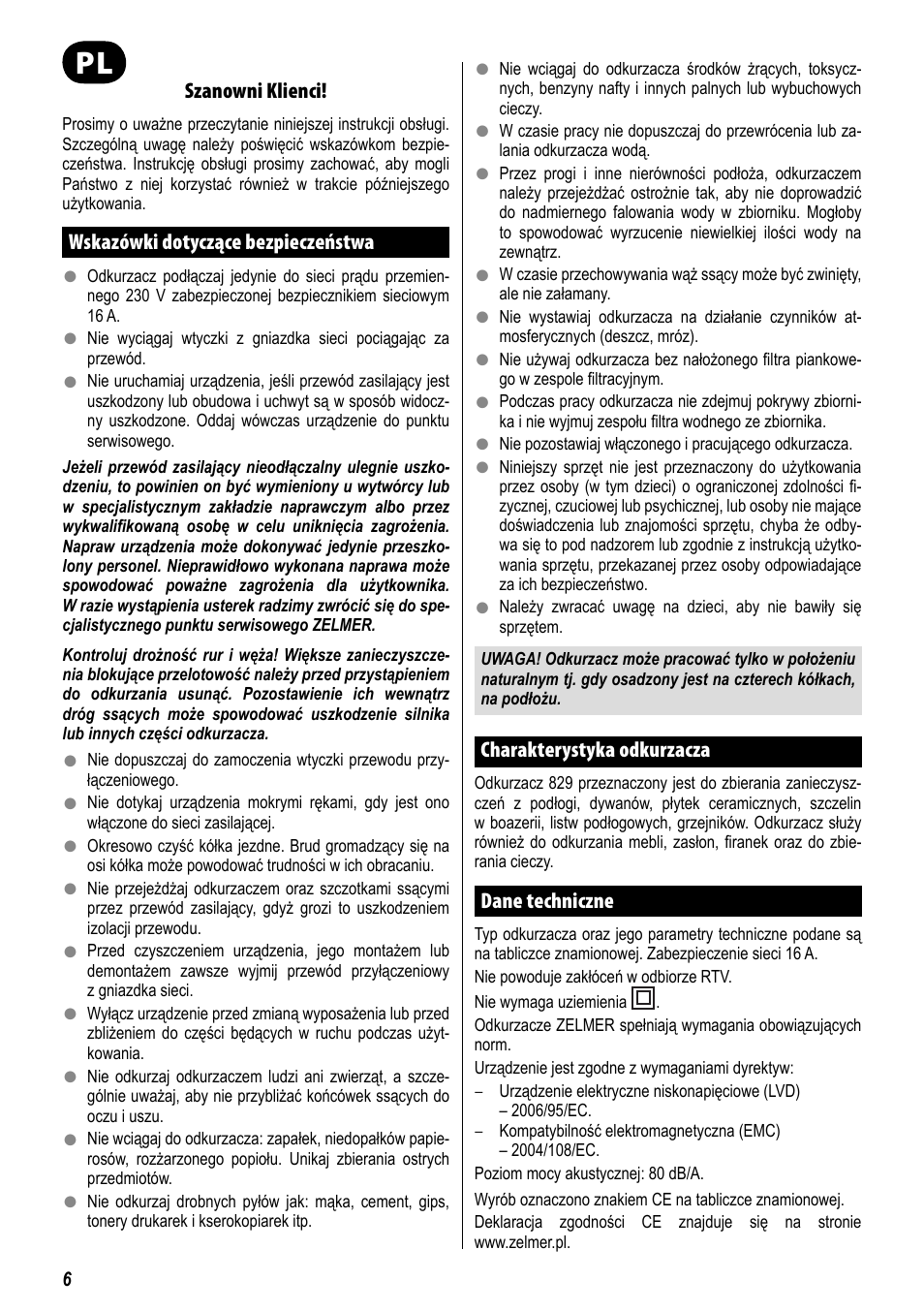 Instrukcja 829 nl_srodek | ZELMER 829 User Manual | Page 3 / 67