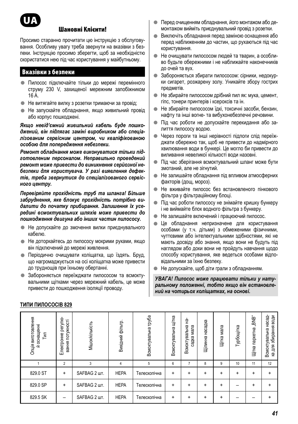 Шановні клієнти, Вказівки з безпеки | ZELMER 829 User Manual | Page 38 / 67