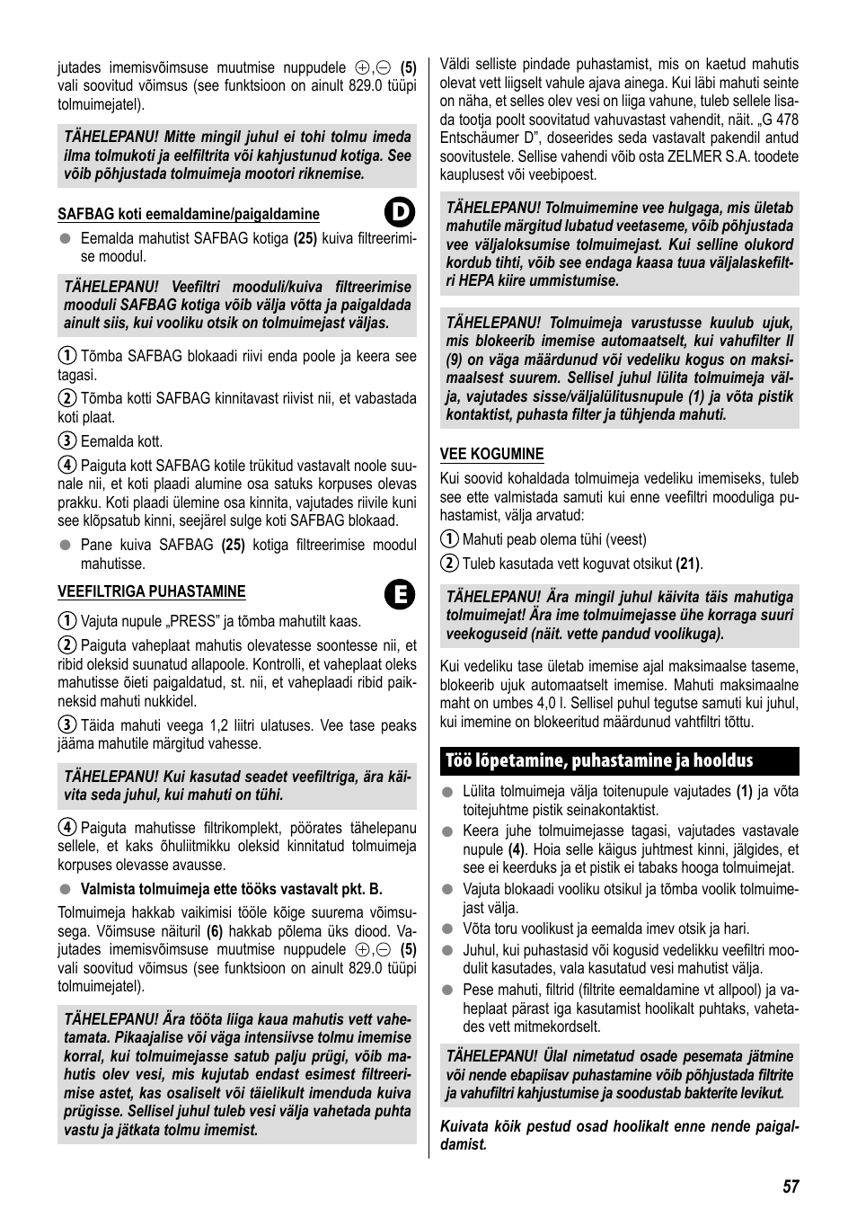 ZELMER 829 User Manual | Page 54 / 67