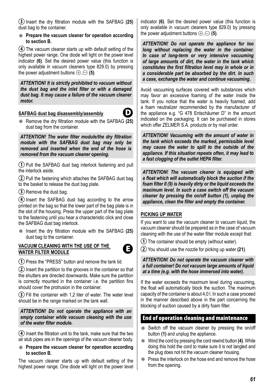 ZELMER 829 User Manual | Page 58 / 67