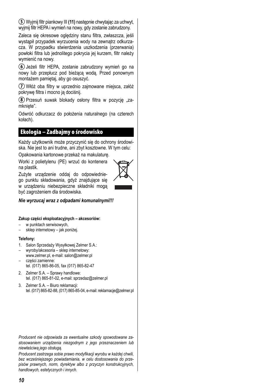 Ekologia – zadbajmy o środowisko | ZELMER 829 User Manual | Page 7 / 67
