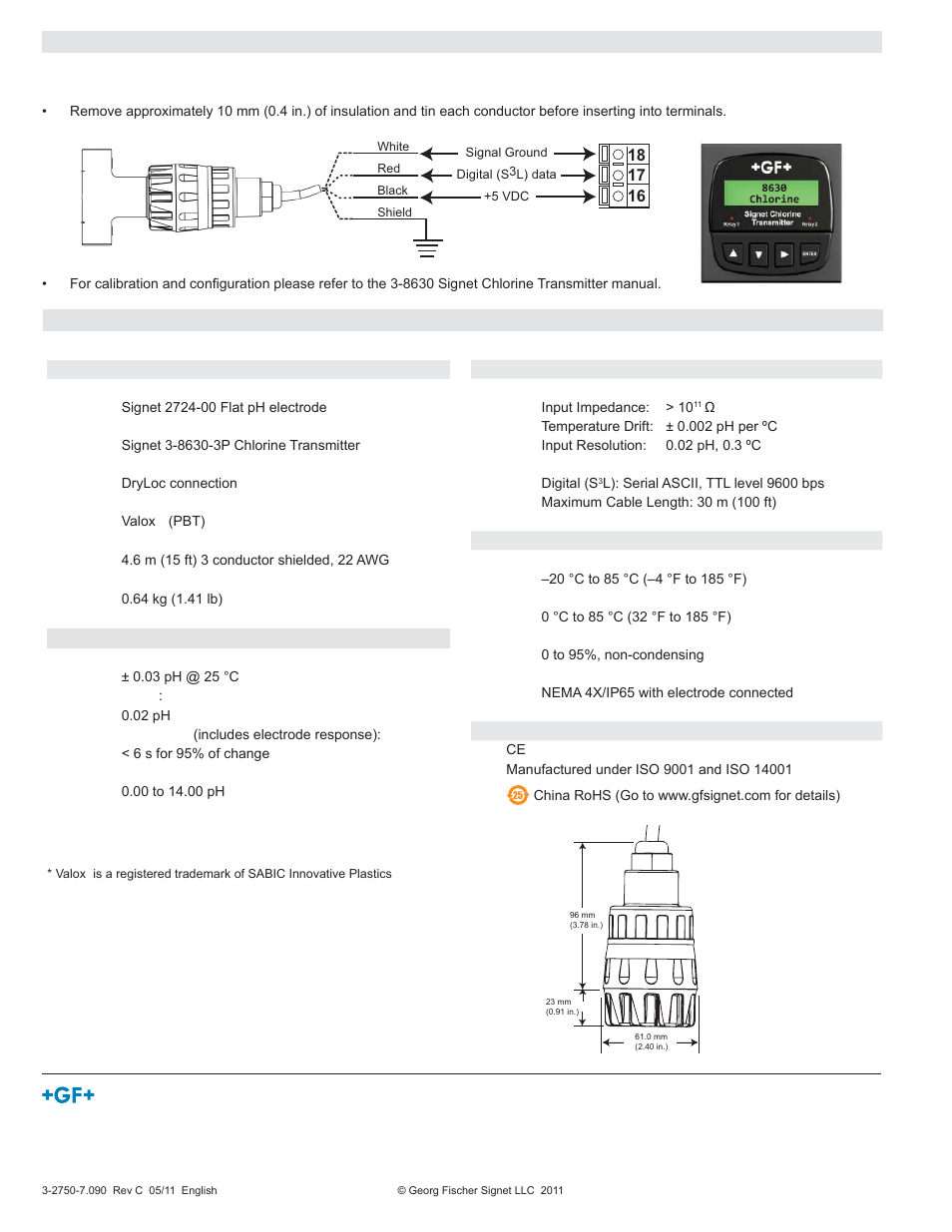 Specifi cations | GF Signet 2750-7 pH Electronics User Manual | Page 2 / 2