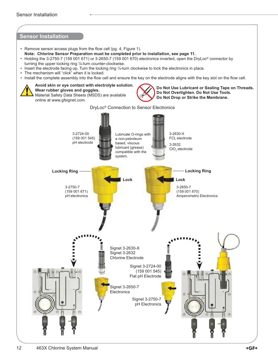Sensor installation | GF Signet 4632 Chlorine Dioxide Analyzer System User Manual | Page 12 / 48