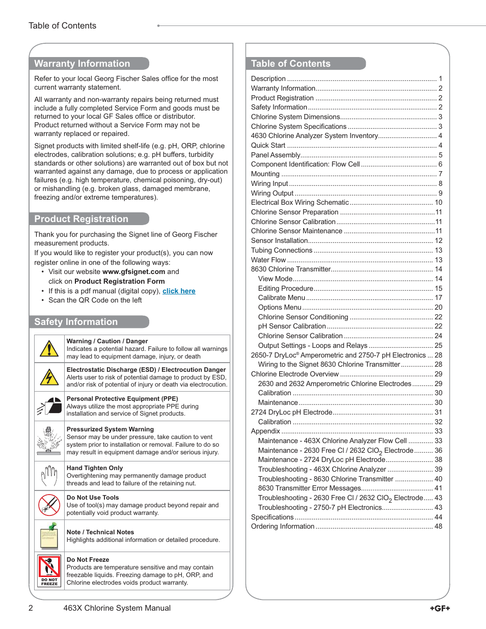 GF Signet 4632 Chlorine Dioxide Analyzer System User Manual | Page 2 / 48