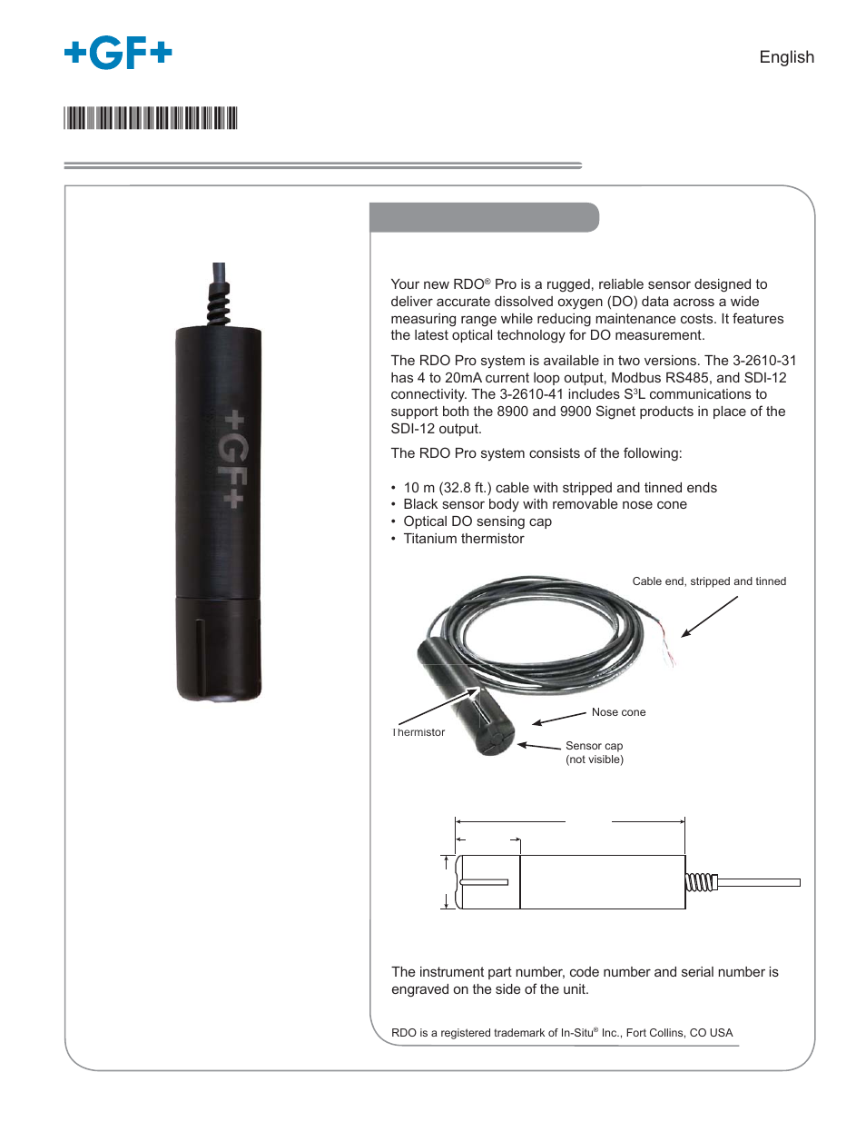 GF Signet 2610 Process Optical Dissolved Oxygen Sensor User Manual | 12 pages