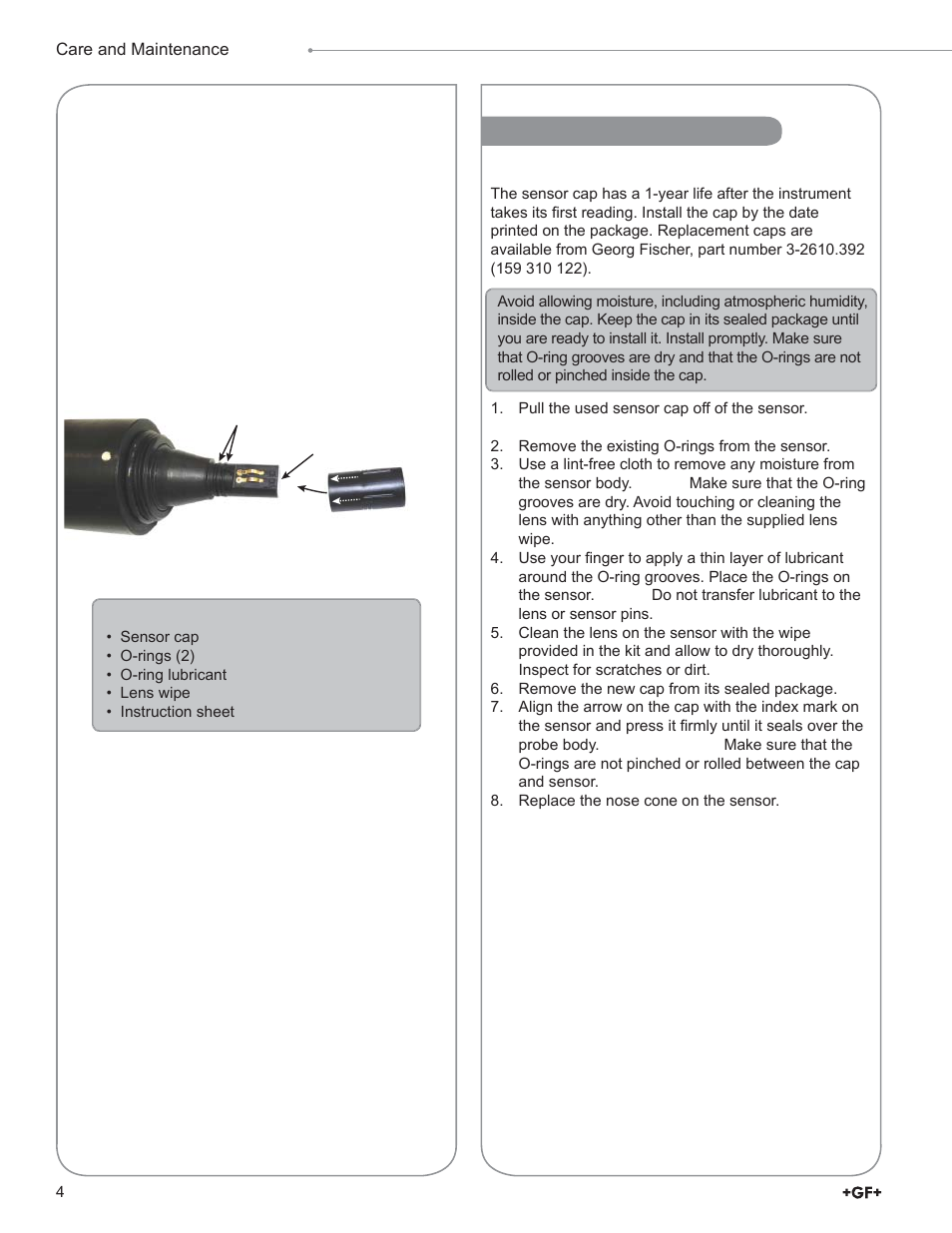 Sensor cap replacement | GF Signet 2610 Process Optical Dissolved Oxygen Sensor User Manual | Page 4 / 12