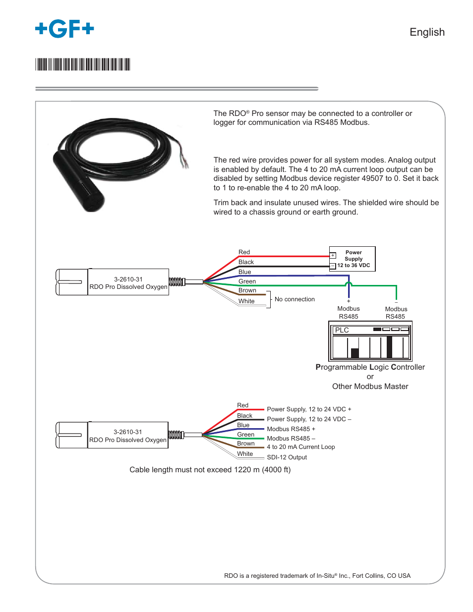 GF Signet 2610 MODBUS Process Optical Dissolved Oxygen Sensor User Manual | 5 pages