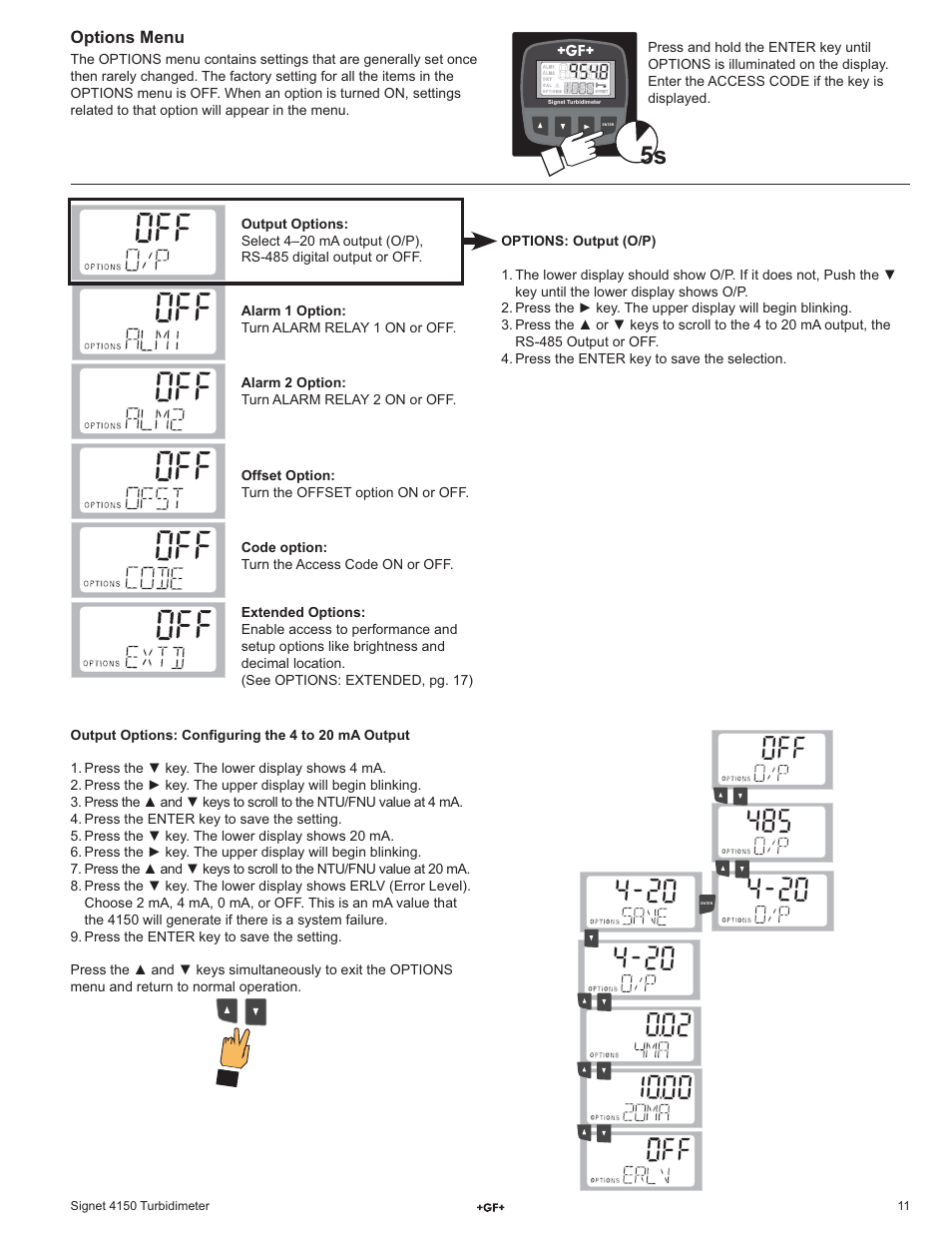 Options menu | GF Signet 4150 Turbidimeter User Manual | Page 11 / 24