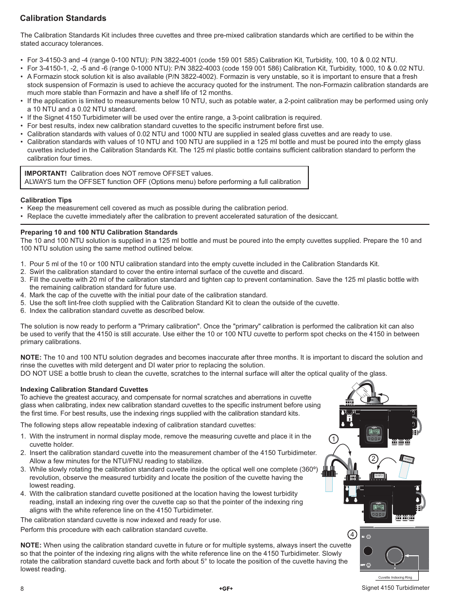 Calibration standards | GF Signet 4150 Turbidimeter User Manual | Page 8 / 24