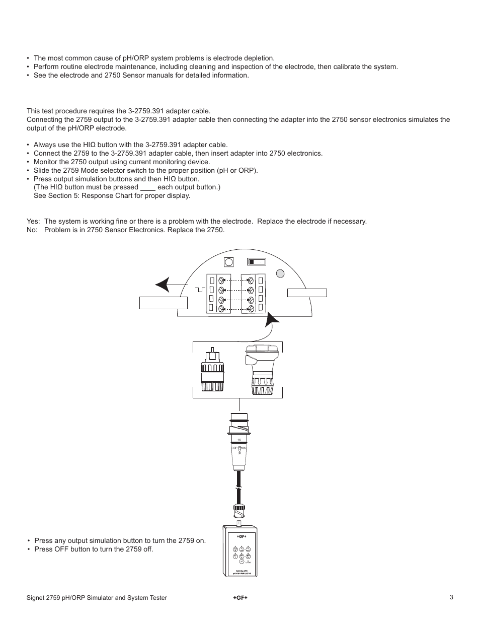 Troubleshooting 2750 ph/orp electronics | GF Signet 2759 pH-ORP System Tester User Manual | Page 3 / 4