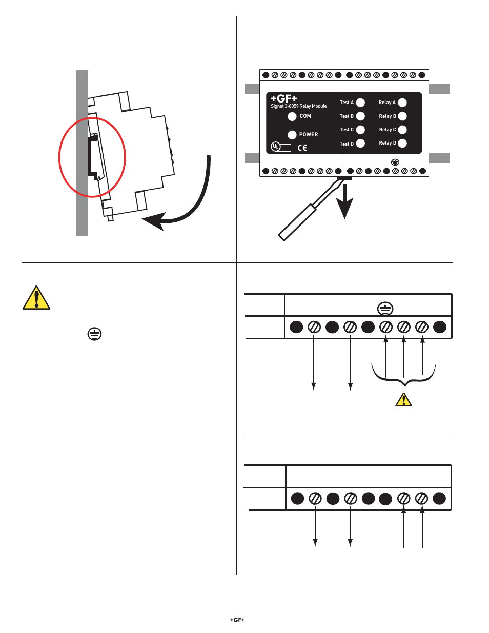 Power, Installation, Removal | Warning, N l ac power terminals, Dc power terminals | GF Signet 8059 External Relay Modules User Manual | Page 2 / 4