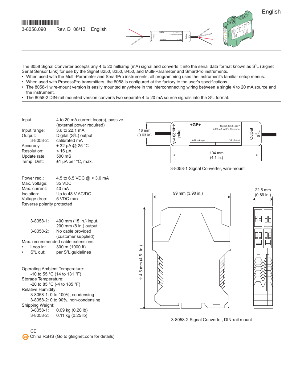 GF Signet i-Go 8058 Signal Converter User Manual | 4 pages