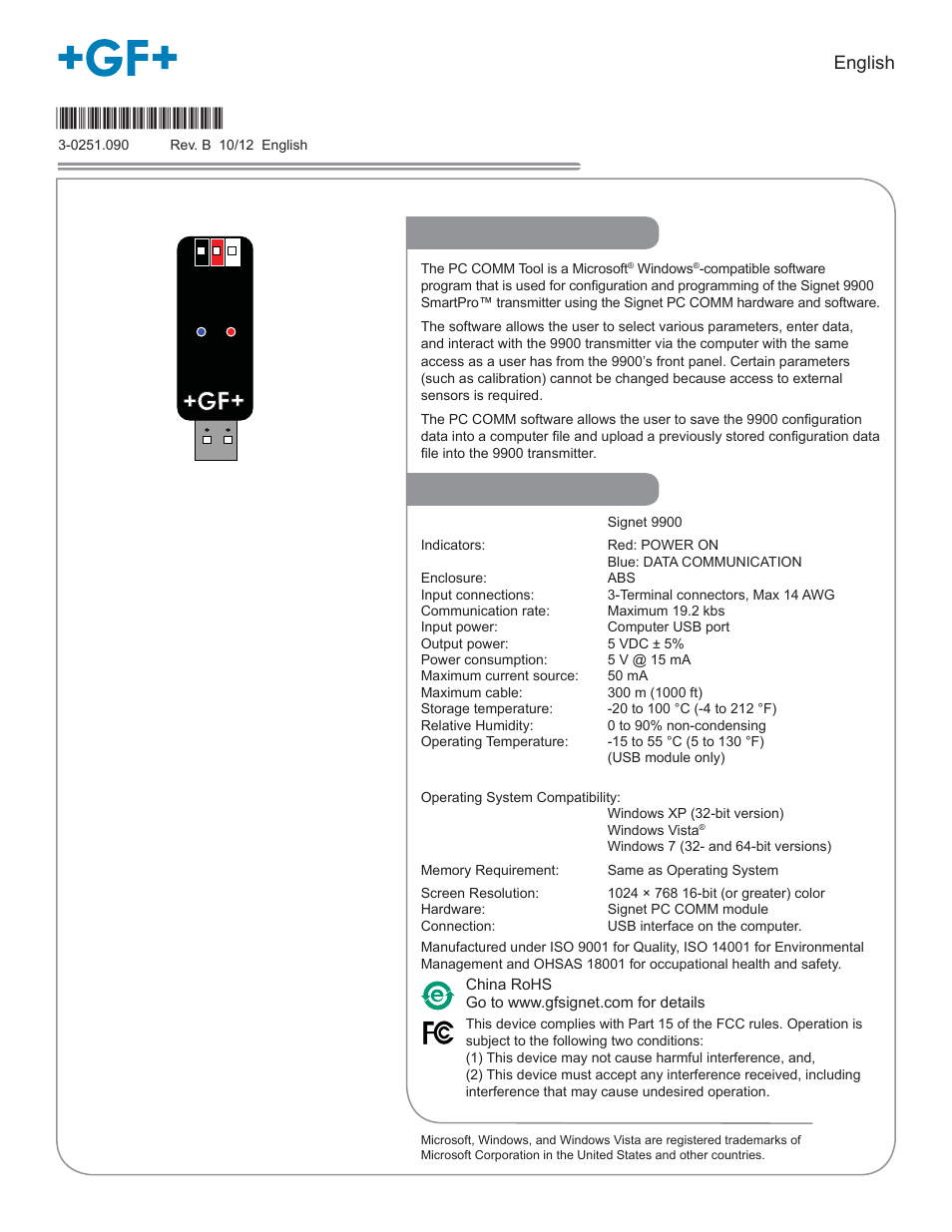 GF Signet 3-0251 PC COMM Tool User Manual | 4 pages