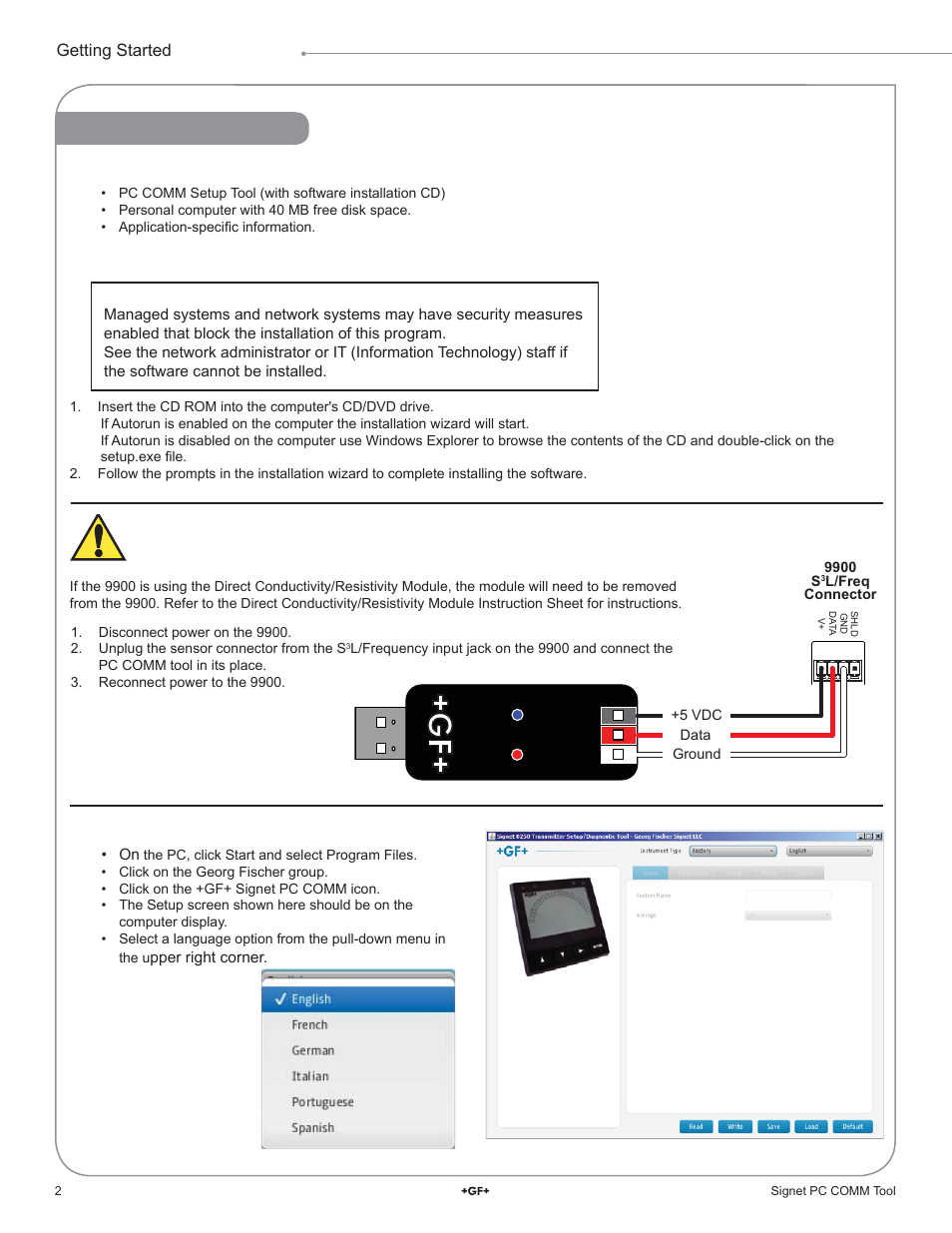 Getting started | GF Signet 3-0251 PC COMM Tool User Manual | Page 2 / 4