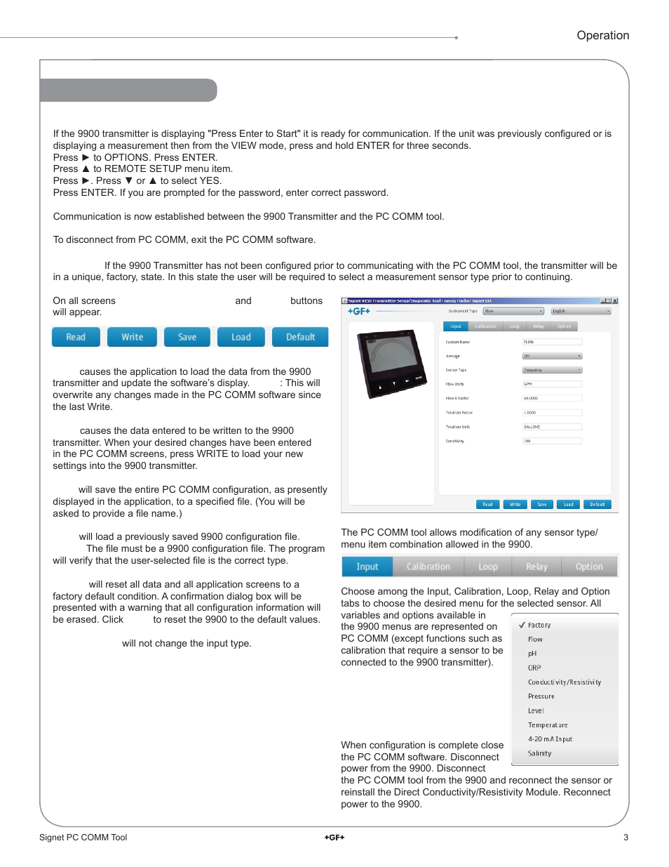 Operation | GF Signet 3-0251 PC COMM Tool User Manual | Page 3 / 4