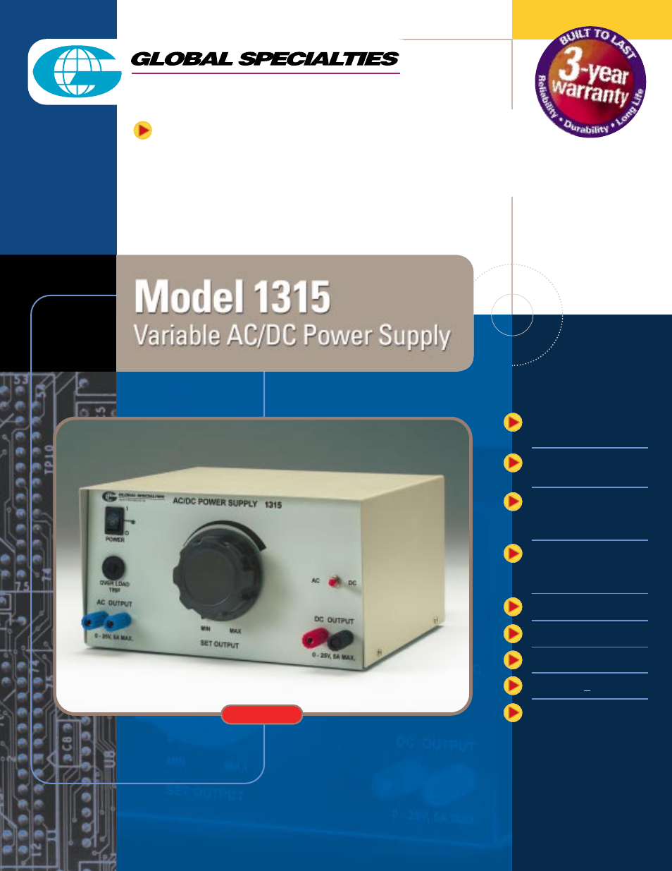 Global Specialties 1315 - Data Sheet User Manual | 2 pages