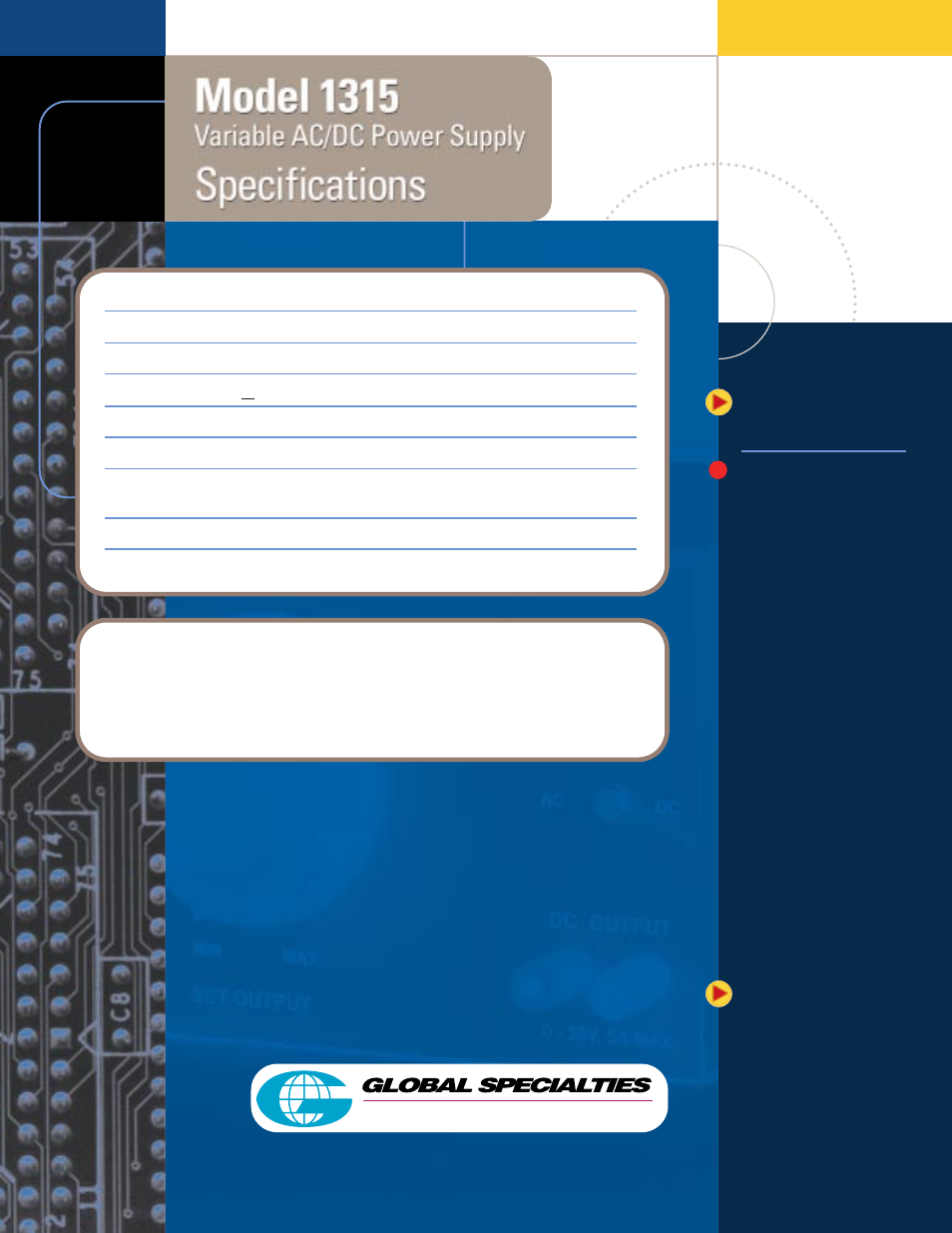 Ordering information | Global Specialties 1315 - Data Sheet User Manual | Page 2 / 2