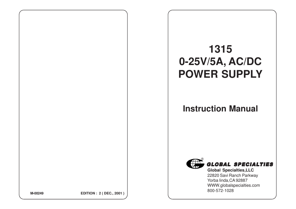 Instruction manual | Global Specialties 1315 - Manual User Manual | Page 2 / 7